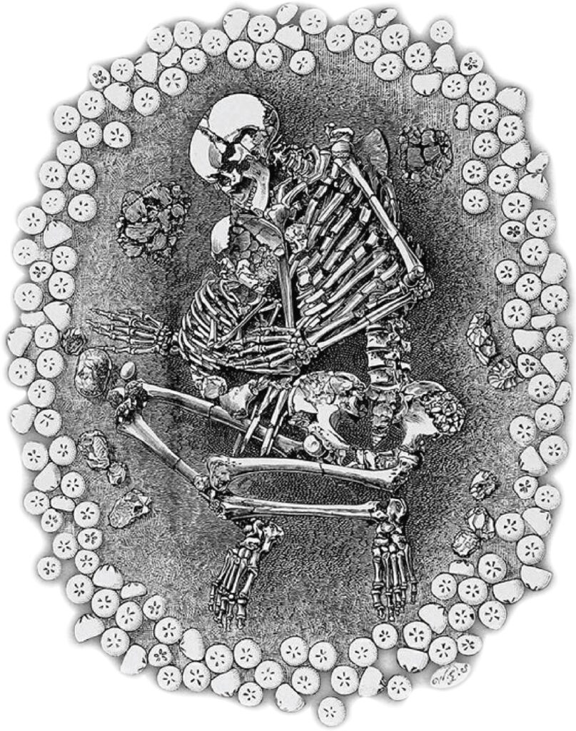 Skeletal remains of an adult and a child at Dunstable Downs (ill./ ©: illustration from the book "Man, The Primeval Savage" (1894) by Worthington Smith)