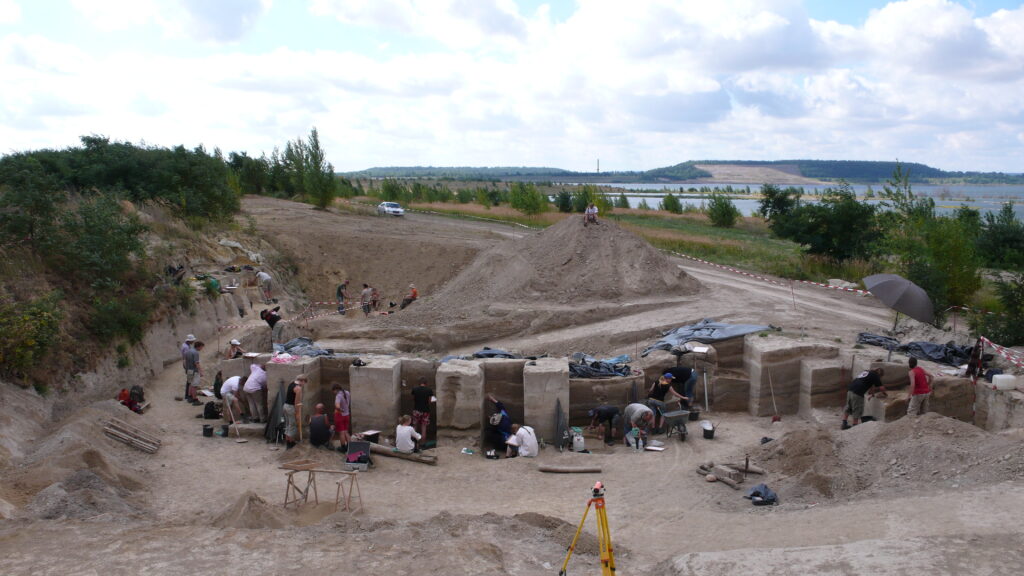 Year-round excavations. The Neumark-Nord 2/2B site was excavated through year-round campaigns by a core team from 2004 to 2009, alongside an international field school that included more than 175 students in total. (photo/©: Roebroeks, Leiden University)